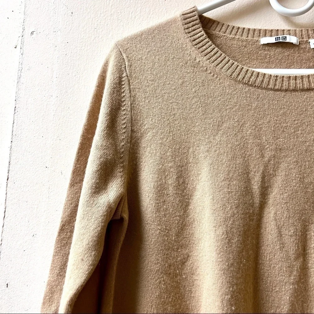 UNIQLO Cashmere oversized Mocha Whipstitch Knit pullover Sweater womens size M
